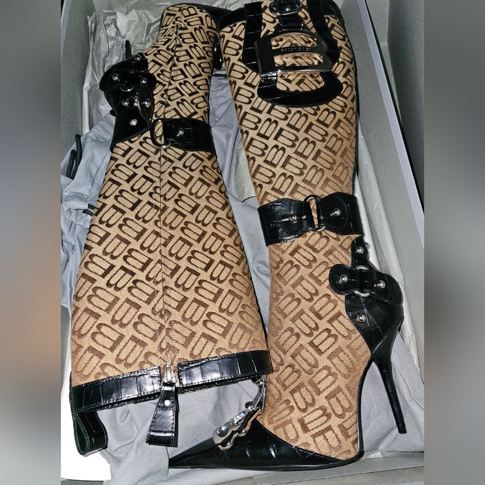 Balenciaga Beige and Black Heeled Boots